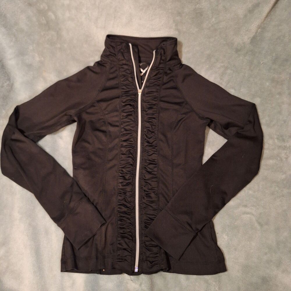 LIVE LOVE DREAM Shirt Jacket Women S/P Black Full Zip Activewear Ruched Ruffled